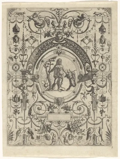 Ovale cartouche met Hercules en de Kretenzische stier