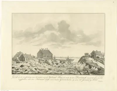 Overstroming bij de Kanaalsluis bij Gorinchem, 1820