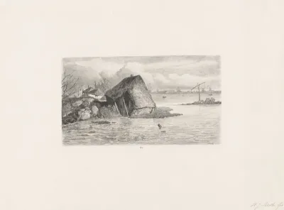 Overstromingsgebied met ingestort huis