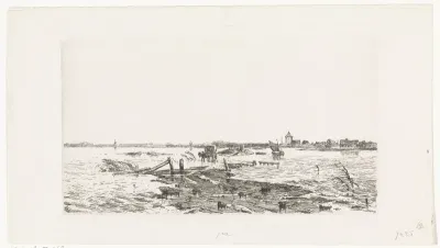 Overstroomd landschap tussen Oss en Lith
