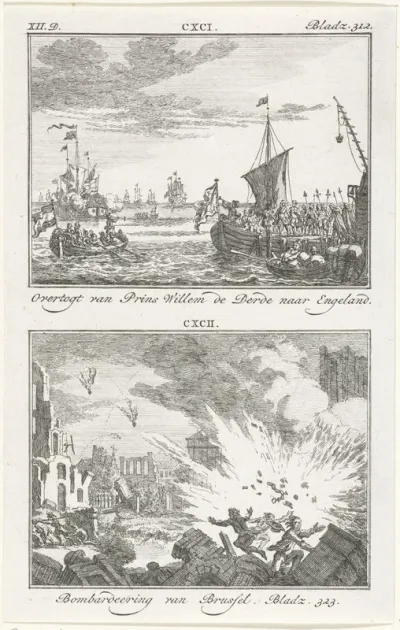 Overtocht van Willem III naar Engeland, 1688, en bombardement van Brussel door de Fransen, 1695