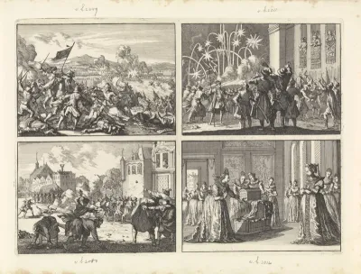Overwinning der Zweden op het leger van de keizer bij Wittstock, 1636 / Koning Ladislas VI van Polen raakt gewond terwijl hij vanuit zijn paleis een vuurwerk aanschouwt, 1636 / Oproer te Lublin tijdens de begrafenis van een niet-katholiek, 1632 / Pra