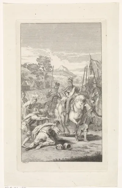 Overwonnenen knielen voor een veldheer