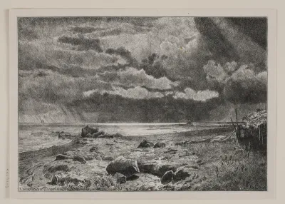 På den flade strand. Dansk landskab i bygevejr (Mols)
