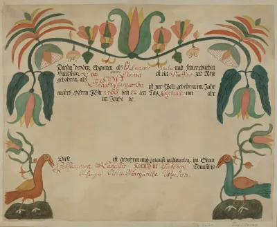 Pa. German Birth and Baptismal Certificate