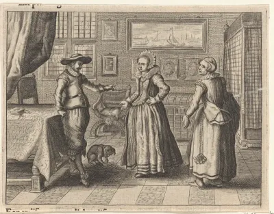 Paar en bediende in een interieur
