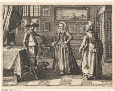 Paar en bediende in een interieur