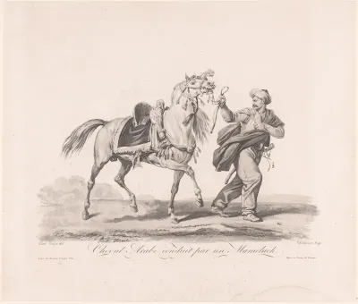 Paard bij de teugels geleid door Oosterse man