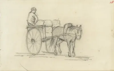 Paard en een kar met een man erop