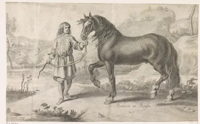 Paard en een staljongen in een rivierlandschap
