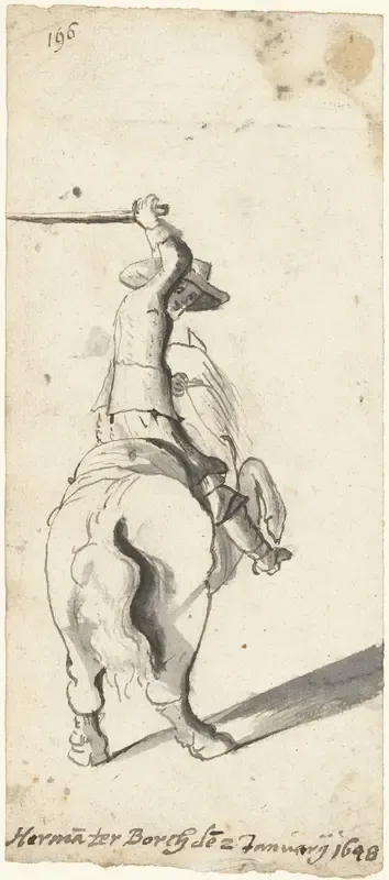Paard en ruiter, van achteren
