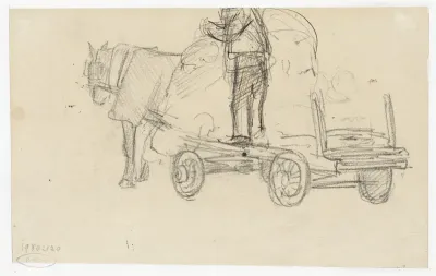 Paard en wagen met staande man