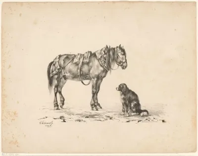 Paard en zittende hond