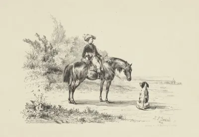 Paard met ruiter en hond