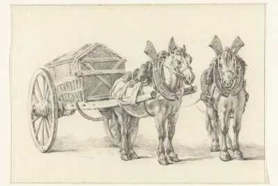 Paard met wagen, met een tweede schets van het paard
