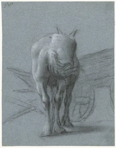 Paard, van achteren, bij een wagen