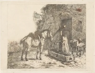 Paard voor een herberg