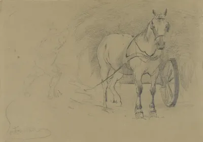 Paard voor een hooiwagen