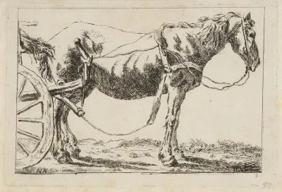 Paard voor een kar ingespannen