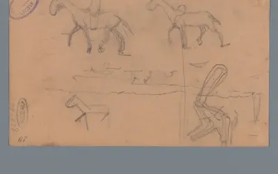 Paarden en een landschap met bebouwing