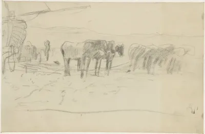Paarden voor een schuit