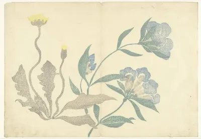 Paardenbloemen en blauwe bloemen