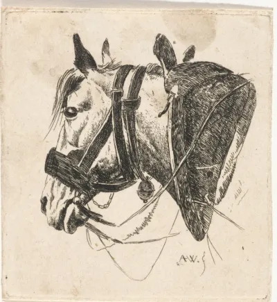 Paardenhoofd met een hoofdstel met bel