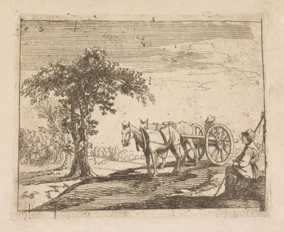Paardenkar bij een boom