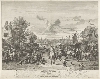 Paardenmarkt bij een stad