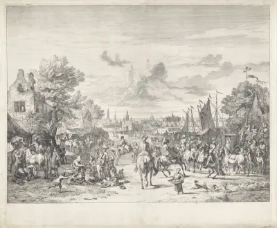 Paardenmarkt bij een stad