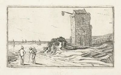 Pad langs een vuurtoren aan het strand