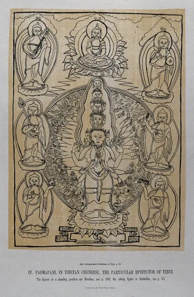 Padmapani, in Tibetan Chenresi, the particular protector of Tibet