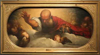 padre eterno tra nubi in una gloria di cherubini