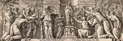 Pagans worshipping a statue of Latona in preference to Niobe
