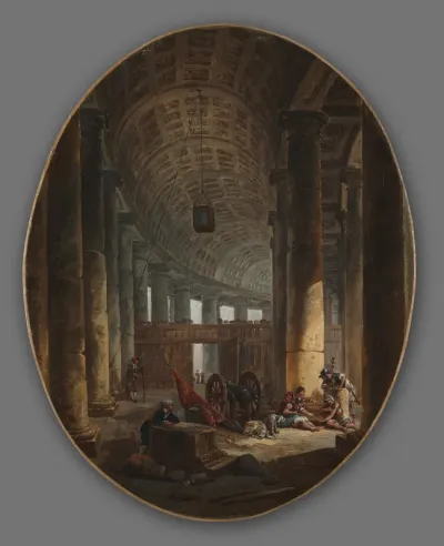 Pair of Paintings: The Colonnade of St. Peter's, Rome, during the Conclave and The Grotto