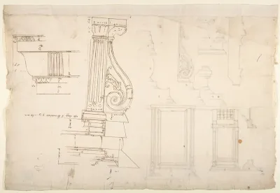 Palazzo Massimo alle Colonne, fireplace, details; Unknown, cornice, profile (recto); Palazzo Massimo alle Colonne, door and window, details (verso)