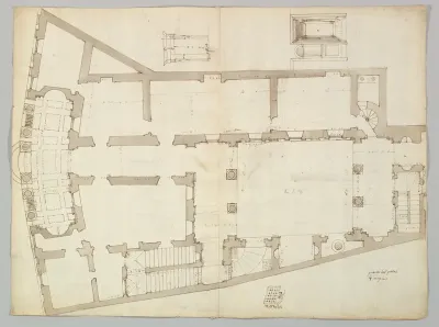 Palazzo Massimo alle Colonne, plan (recto); Palazzo Massimo alle Colonne, façade, details and fireplace (verso)