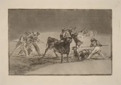Palenque de los moros hecho con burros para defenderse del toro embolado (The Moors Use Donkeys as a Barrier to Defend Themselves against the Bull Whose Horns have been Tipped with Balls)