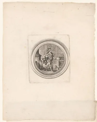 Pallas Athena naast een tafel in een interieur