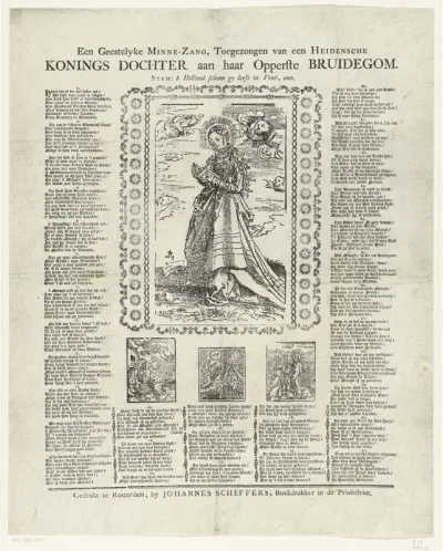 Pamflet met Catharina van Alexandrië en tekst