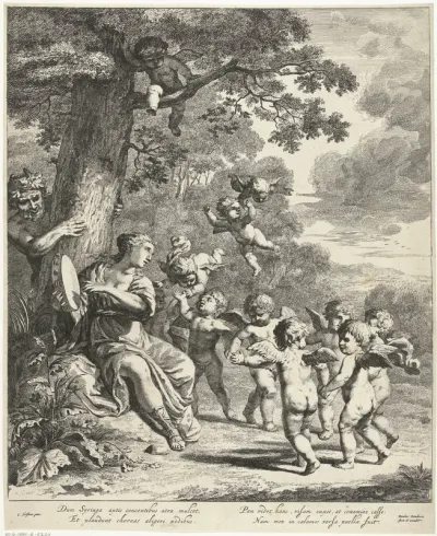 Pan en Syrinx met dansende putti