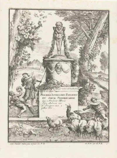 Pan herme met bloemenkrans