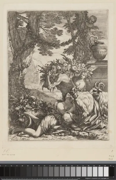 Pan met bacchante en vruchtenkorfdragers