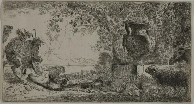Pan Reclining before a Large Vase