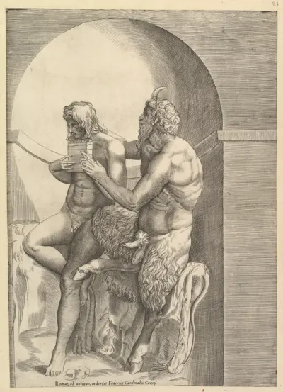 Pan Teaching the Young Olympus to Play the Flute, from "Speculum Romanae Magnificentiae"