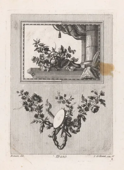 Paneel met fruit en guirlande met tamboerijn