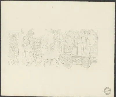 Paneel met triomfwagen getrokken door de evangelistensymbolen