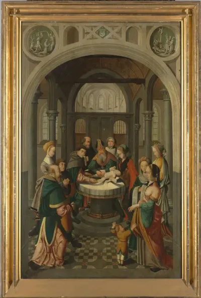 Panel of an Altarpiece with Circumcision of Christ, on verso is Resurrection of Christ