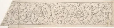 Panel of Curvilinear Metal Ornament Adorned with Masks and Winged Figures