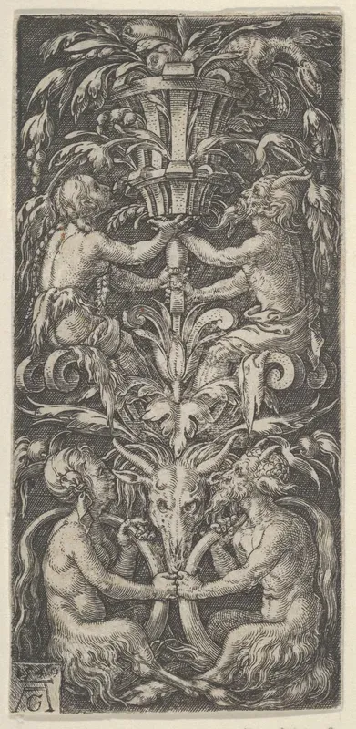 Panel with Candelabrum Containing Two Couples of Satyrs